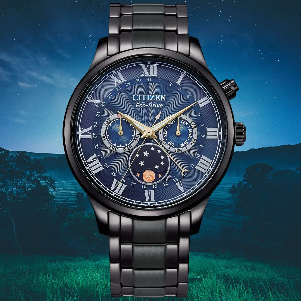 【CITIZEN 星辰】GENTS系列 光動能 月相盈虧顯示 時尚腕錶 母親節 禮物 推薦(AP1055-87L)