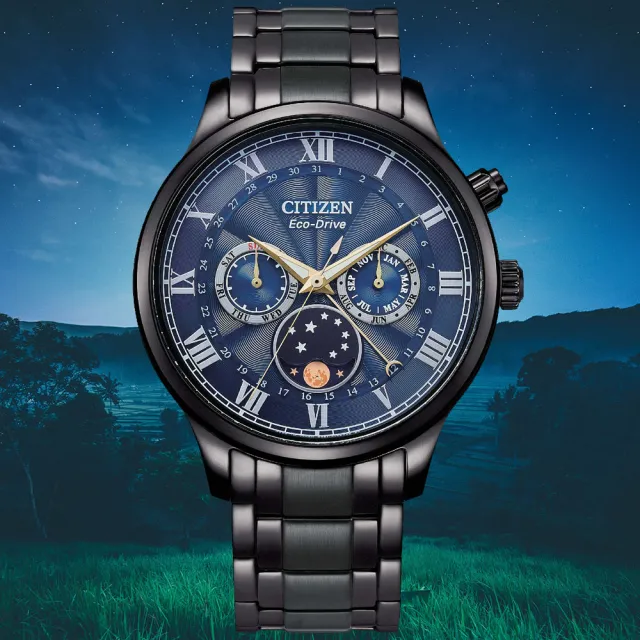 【CITIZEN 星辰】GENTS系列 光動能 月相盈虧顯示 時尚腕錶 母親節 禮物 推薦(AP1055-87L)