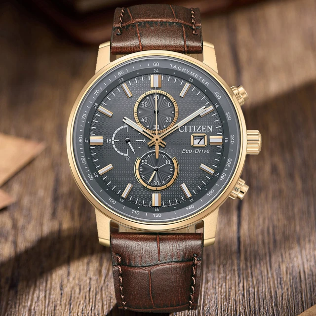 CITIZEN 星辰 Chronograph系列 廣告款 型男必備 光動能三眼計時腕錶 新年禮物(CA0843-11H)