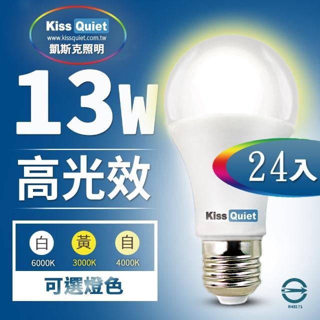 【KISS QUIET】24入組 13W LED燈泡270超廣角 白光/黃光/自然光 全電壓球泡燈(燈泡 LED燈泡 飛利浦 崁燈)