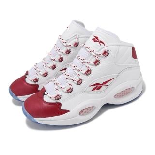 【REEBOK】籃球鞋 Question Mid 男鞋 白 紅 緩震 輕量 皮革 Iverson 運動鞋(100074721)