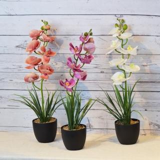 【YU Living 信歐傢居】人造蘭花盆 模擬蘭花盆栽 高37cm(大株/3色/白.桃.紫色)