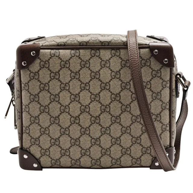 【GUCCI 古馳】經典vintage travel luggage帆布方形斜背包(烏木色626363-92TDN-8358)