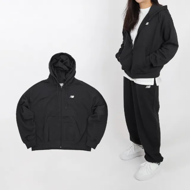 【NEW BALANCE】連帽外套 WJ FT Full Zip 女款 黑 白 寬鬆 抽繩 口袋 帽T 外套 NB 情侶款(WJ41501BK)