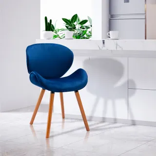 【E-home】Vigo維格流線絨布實木腳休閒餐椅 5色可選(網美椅 會客椅 美甲 主人椅)