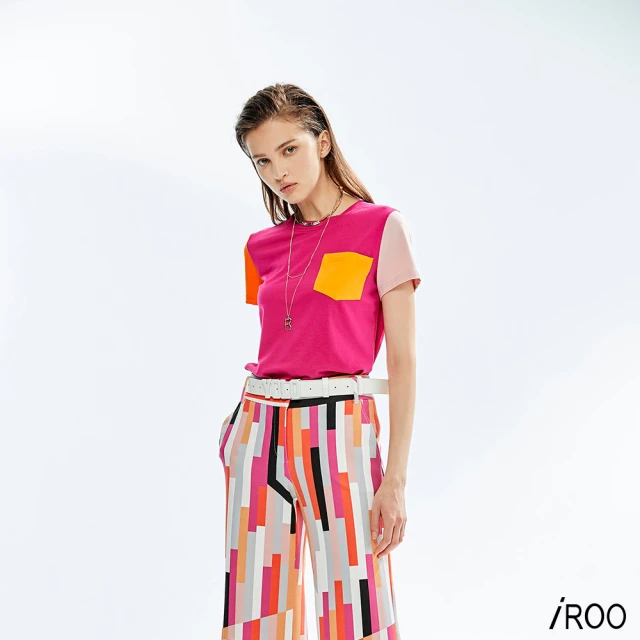 iROO 彩色幾何方塊印花上衣折扣推薦