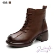 【J&H collection】優雅休閒5.5公分增高粗跟真皮短靴(現+預  黑色／棕色)