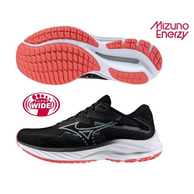 【MIZUNO 美津濃】慢跑鞋 女鞋 運動鞋 緩震 一般型 超寬楦 RIDER 黑 J1GD230672(995)