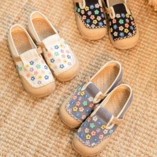 【JP Queen New York】清新刺繡小花朵棉麻平底休閒鞋(3色可選)