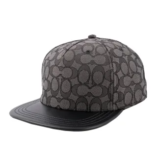 【COACH】CC Logo 緹花布及皮革棒球帽(炭灰色/黑色)