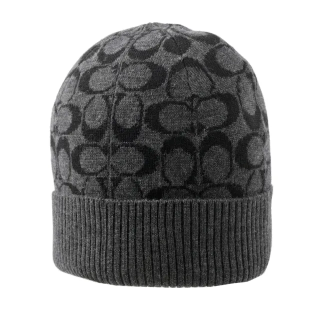 【COACH】CC Logo 滿版標誌羊毛毛帽(黑色)