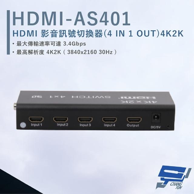 【CHANG YUN 昌運】HANWELL HDMI-AS401 HDMI 影音訊號切換器 解析度4K2K@30Hz HDMI4入1出