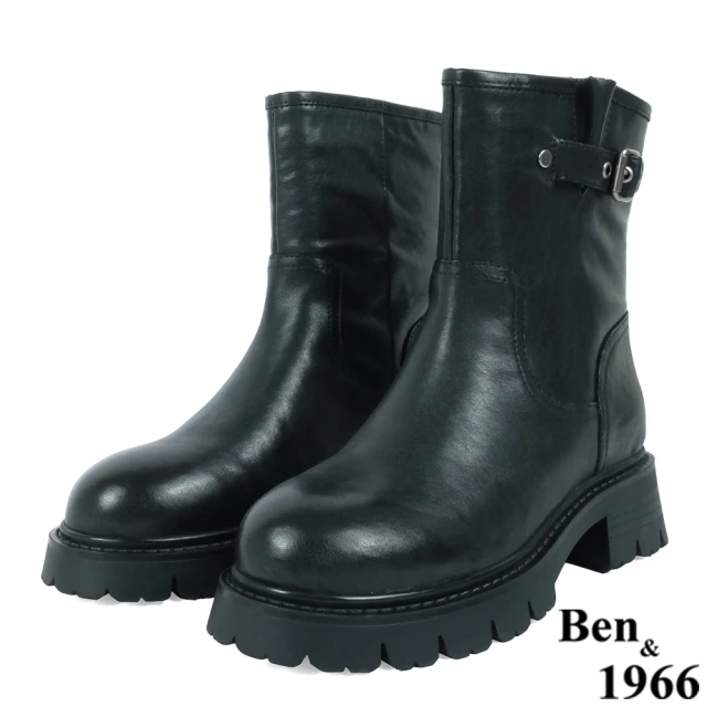 Ben&1966 Ben&1966高級頭層牛皮個性寬筒中性短靴-黑237191