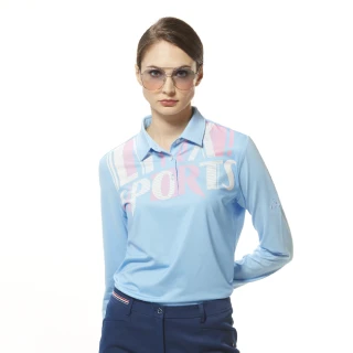 【Lynx Golf】女款吸濕排汗機能個性潮流LOGO字樣印花長袖POLO衫(淺藍色)