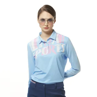 【Lynx Golf】女款吸濕排汗機能個性潮流LOGO字樣印花長袖POLO衫(淺藍色)