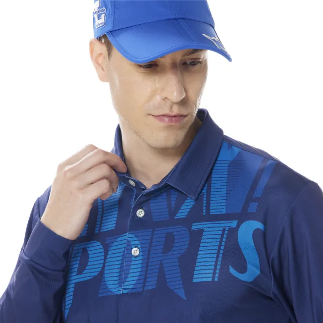 【Lynx Golf】男款吸濕排汗機能個性潮流LOGO字樣印花長袖POLO衫(丈青色)