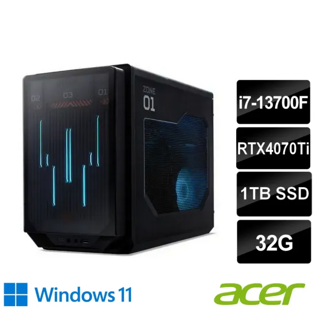 【Acer 宏碁】27型電競螢幕組★i7 RTX4070Ti電競電腦(Predator/i7-13700F/32G/1TB SSD/RTX4070Ti/W11)