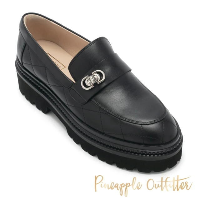 Pineapple Outfitter EIRNY 羊皮菱格紋拼接厚底樂福鞋(黑色)