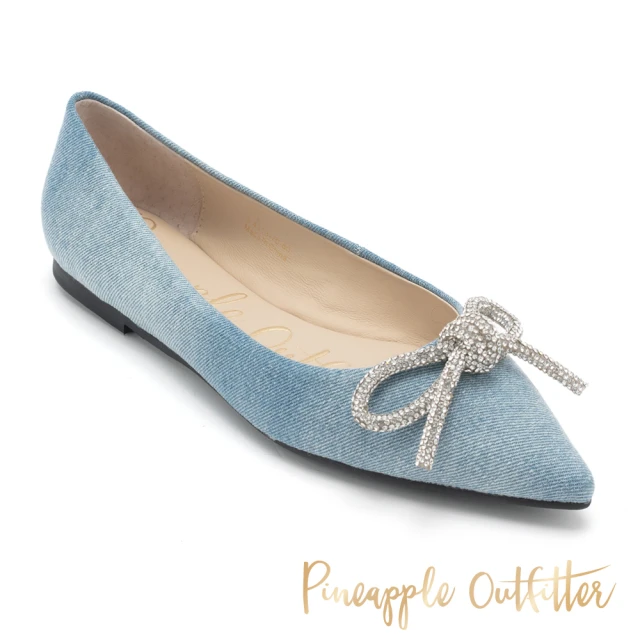 Pineapple Outfitter FREJ 單寧漸層鑽面蝴蝶結尖頭平底鞋(藍色)