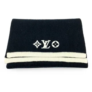 【Louis Vuitton 路易威登】M77928 新款Headline經典LOGO系列純羊毛保暖圍巾/披巾(黑色)