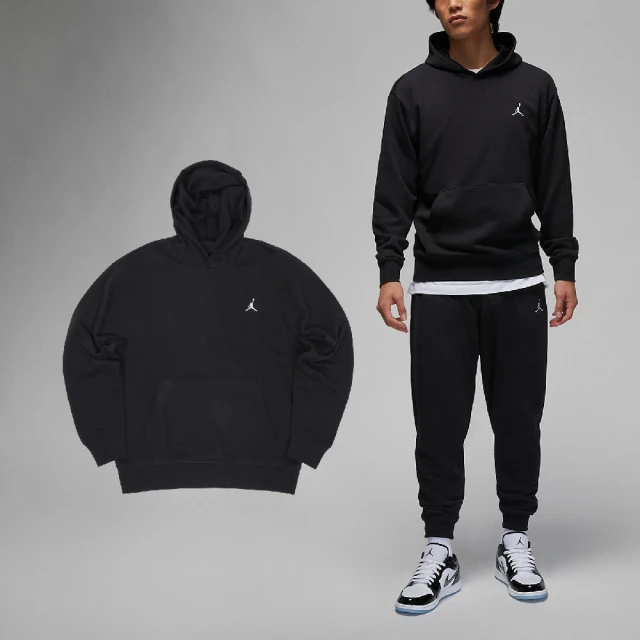 【NIKE 耐吉】帽T Jordan Essentials 男款 黑 白 毛圈布 刺繡 大口袋 連帽上衣 衛衣(FQ3679-010)