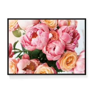 【菠蘿選畫所】粉紅牡丹與玫瑰-50x70cm(招福吉祥花卉掛畫/新年花卉裝飾掛畫/插花攝影/客廳掛畫)