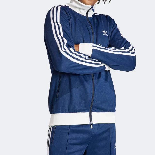 【adidas 愛迪達】Beckenbauer TT 男款 藍色 休閒 立領 經典 外套 IP0418