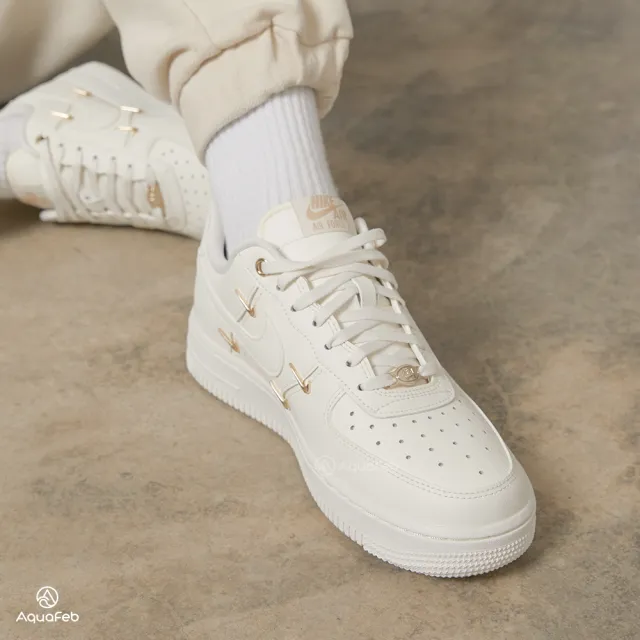 【NIKE 耐吉】Air Force 1 Mini Gold 女鞋 白色 小金勾 四勾 小白鞋 AF1 休閒鞋 FV3654-111