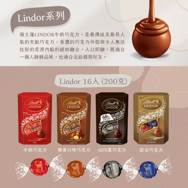 【Lindt 瑞士蓮】Lindor夾餡60%黑巧克力 200g(3入組)