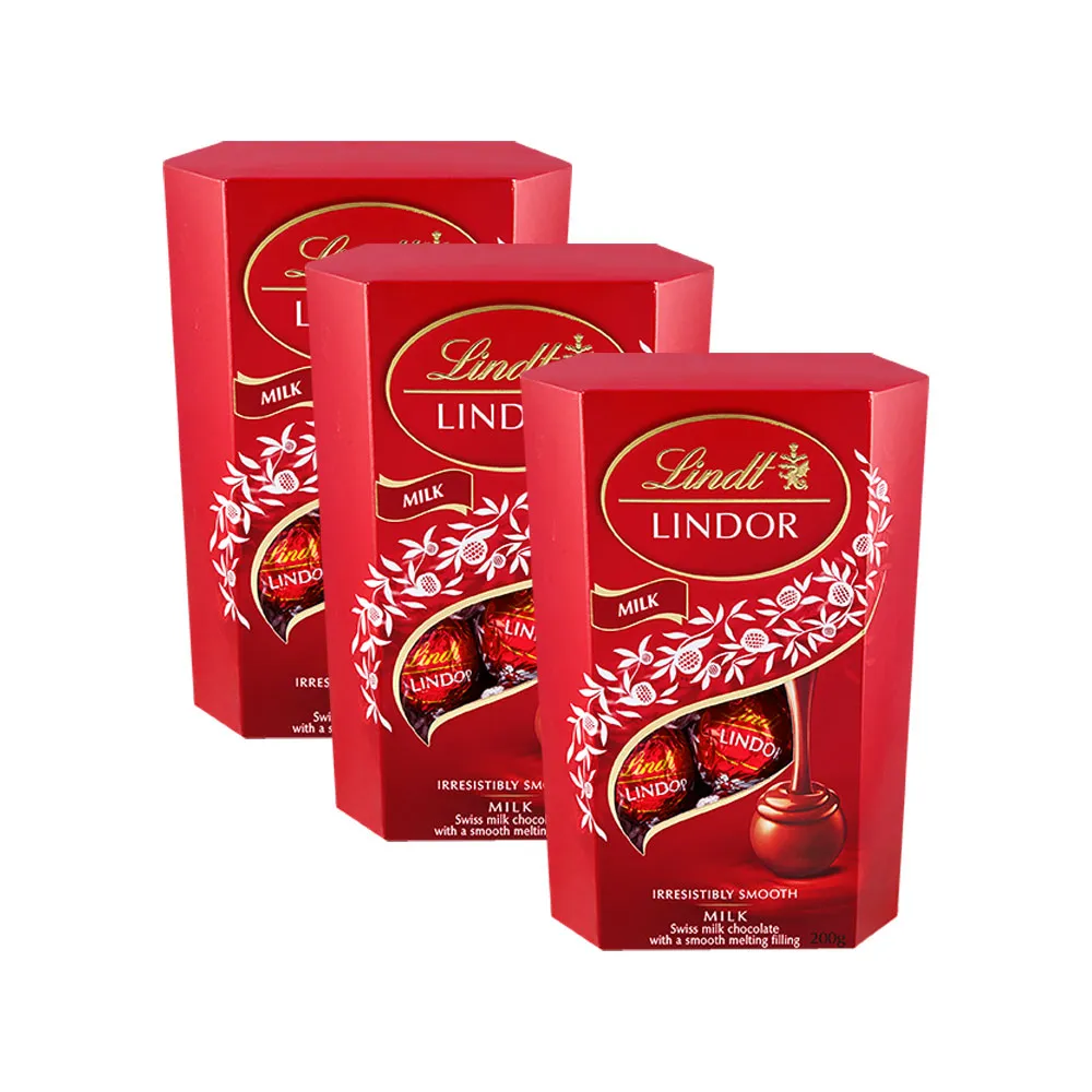 【Lindt 瑞士蓮】Lindor夾餡牛奶巧克力 200g(3入組)