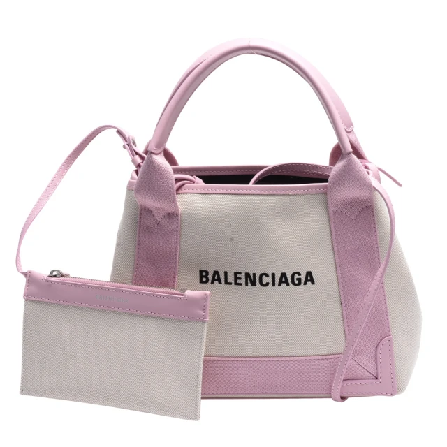 Balenciaga 巴黎世家 經典NAVY系列牛皮飾邊手提/斜背帆布包(XS-玫瑰粉390346-AQ38N-9268)