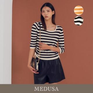 【MEDUSA 曼度莎】I”care 方領抽繩橫紋針織上衣 - 2色（F）｜女針織(207-11201)
