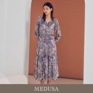 【MEDUSA 曼度莎】粉紫荷葉印花雪紡長洋裝（M-XL）｜雪紡 連身裙 新品(201-90106)