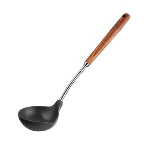 【PUSH!】廚房用品不銹鋼花梨木手柄不粘鍋湯勺耐高溫麥飯石鍋(矽膠湯勺D292-2)