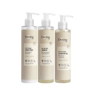 【Derma 丹麥德瑪】大地 Eco 滋潤潔淨三入組-洗髮露+護髮+洗顏(天然成分 適合孕哺期間使用)