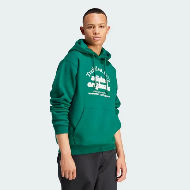 【adidas 愛迪達】上衣 男款 長袖上衣 帽T 運動 三葉草 亞規 GRF HOODIE 綠 IS1412