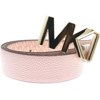 【Michael Kors】MK粉X玫瑰粉PVC滿版LOGO雙面用腰帶