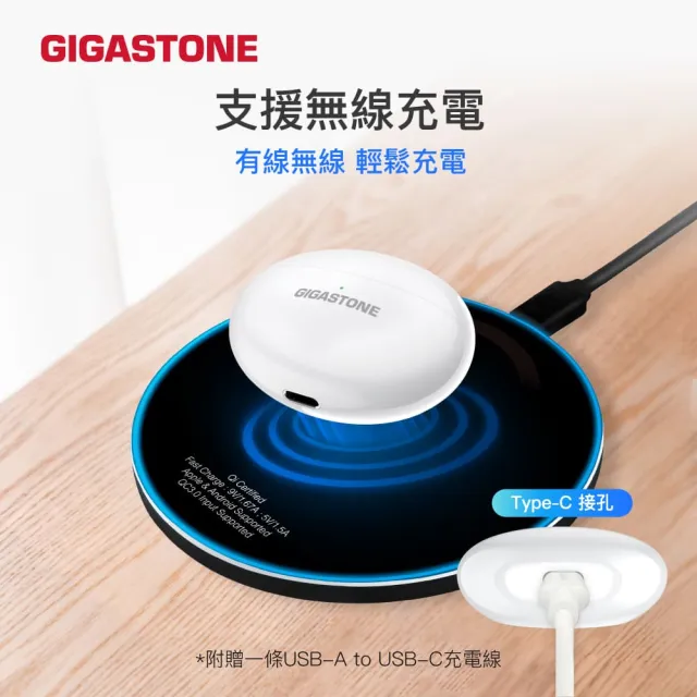 【GIGASTONE 立達】True Wireless真無線降噪藍牙耳機TAQ1(ANC主動降噪/ENC/通透模式/藍牙5.3/無線充電)