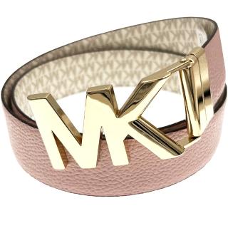 【Michael Kors】MK粉X香草白PVC滿版LOGO雙面用腰帶