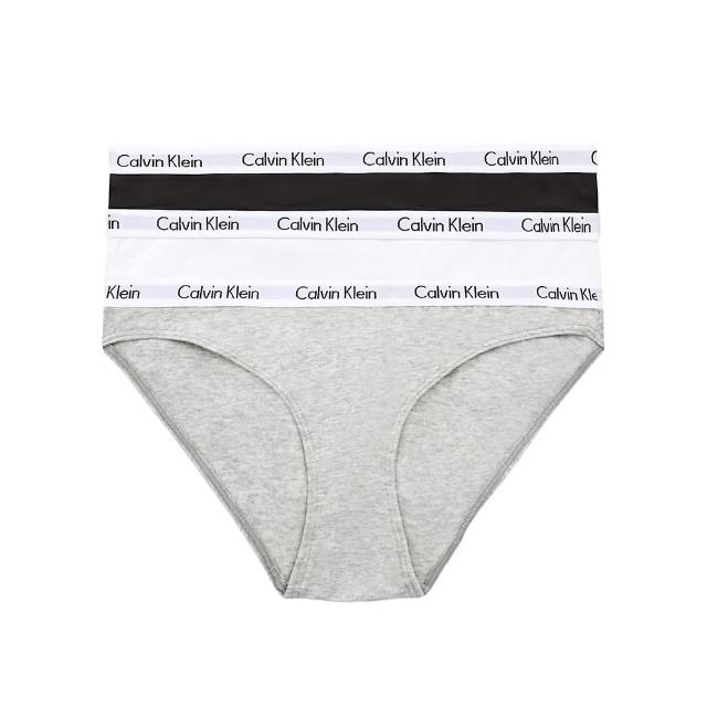 【Calvin Klein 凱文克萊】3件組 經典款高彈力棉質女生三角褲 盒裝(ck 黑色灰色白色 女三角褲 女生內褲)