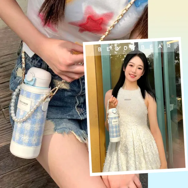 【BEDDY BEAR 杯具熊】時尚小香風冬季限定飄雪彈蓋316不鏽鋼保溫瓶 輕量彈跳直飲保溫杯 470ml