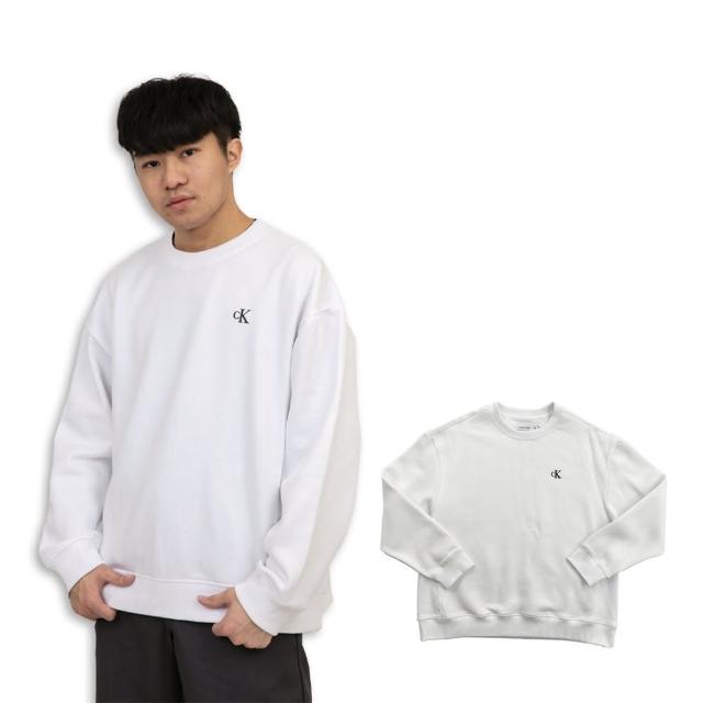 【Calvin Klein 凱文克萊】Calvin Klein 大學T 白色 落肩 現貨 大尺碼 刷毛 長袖 CK 上衣(大學T9346EQ2)
