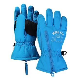 【WellFit】兒童五指/併指保暖手套-小雪怪(海洋藍/瑩粉)