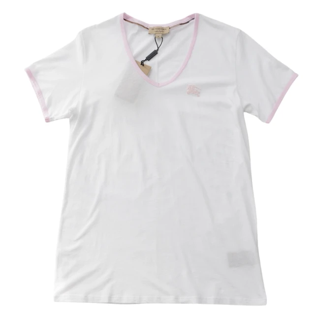 BURBERRY 巴寶莉 刺繡小戰馬V領棉質T恤(白色)