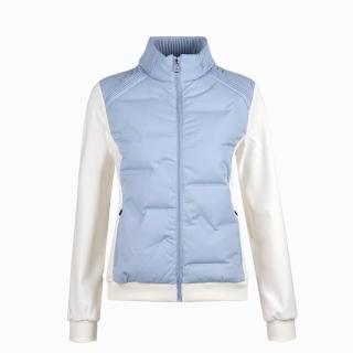 【PING】女款壓紋剪接防風防潑水羽絨外套-白(蓄熱保溫/GOLF/高爾夫/RC23220-73)