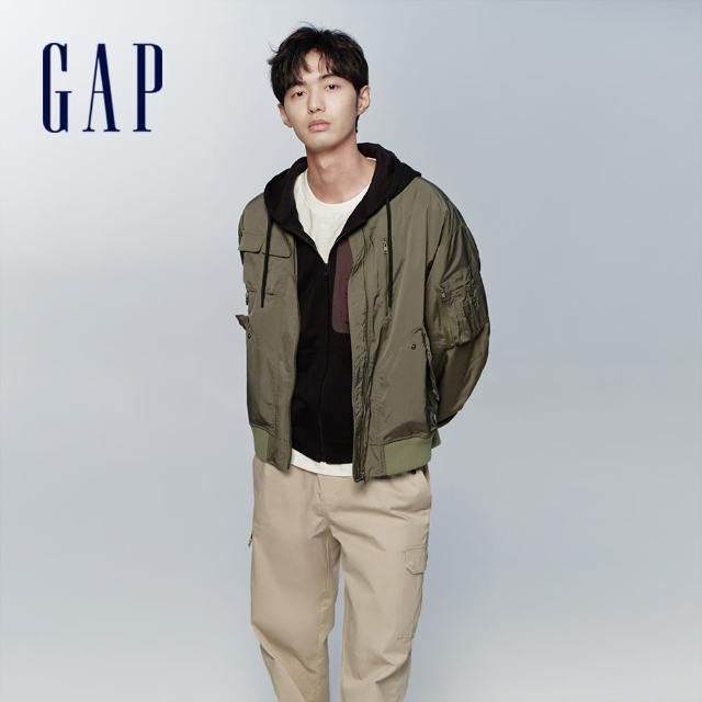 【GAP】男女同款 Logo立領飛行外套-草綠色(876979)