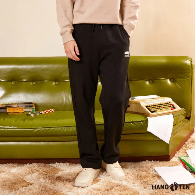 Hang Ten 男裝-韓國同步款-SLIM FIT彈性合身抽繩針織長褲(黑)
