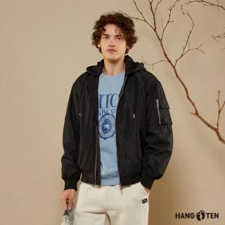 【Hang Ten】男裝-韓國同步款-可拆帽鋪棉保暖寬鬆外套(黑)