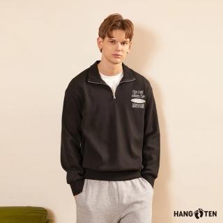 【Hang Ten】男裝-韓國同步款-立領開襟大學T(黑)