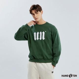【Hang Ten】中性款-韓國同步款-內刷毛左胸前LOGO印花大學T(綠)